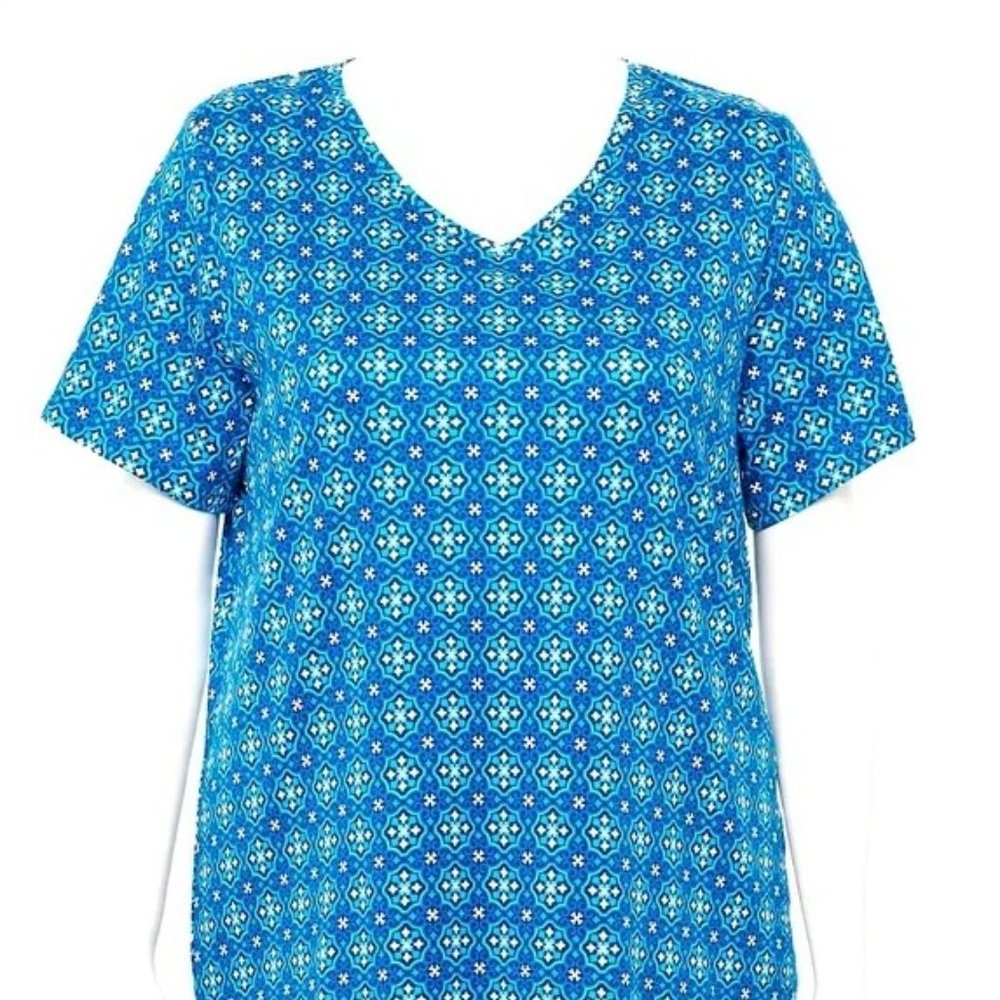 Croft & Barrow Boxy Blue and White Short Sleeve Tee